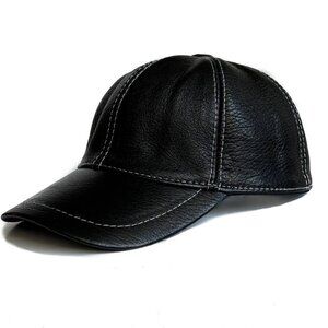 Real Leather Hat - Black Leather Baseball Cap for men - Real Lambskin Leather